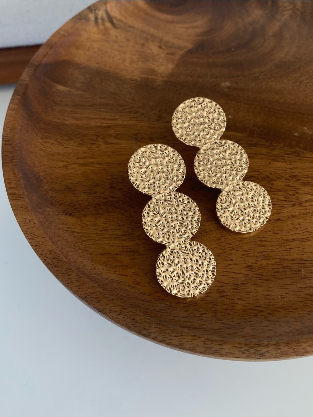4/$15 Bold Statement Gold Textured Disc Drop Earrings